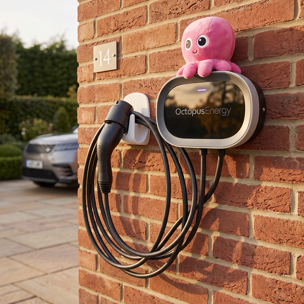 Close-up of the Octopus Charge EV charger